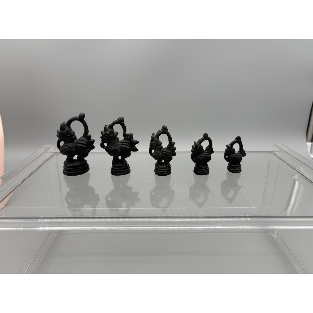 Bronze Opium‎ Weight Chinte Burma Burmese Dragon 267 G. 6 CM + less, Set of 5
